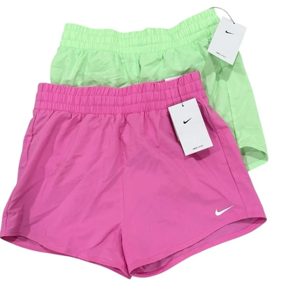 2-Pair Nike Dri-FIT Training Shorts Kids Large Green & Pink NWT‎
